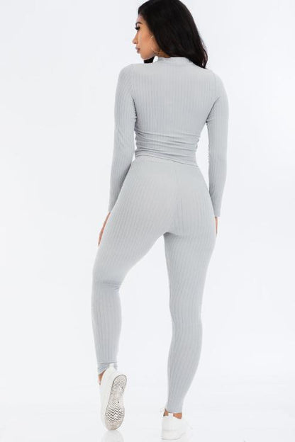 Ribbed Mock Neck Long Sleeve Top & Leggings Set (capella)