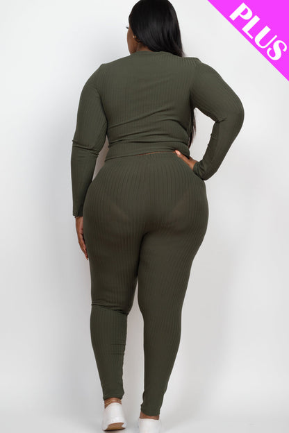 Plus Size Ribbed Mock Neck Long Sleeve Top & Leggings Set (capella)
