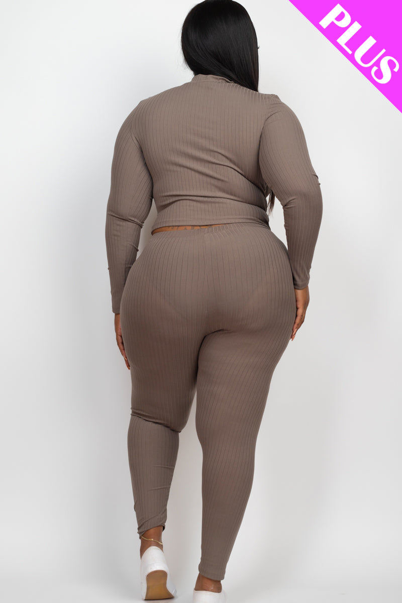 Plus Size Ribbed Mock Neck Long Sleeve Top & Leggings Set (capella)