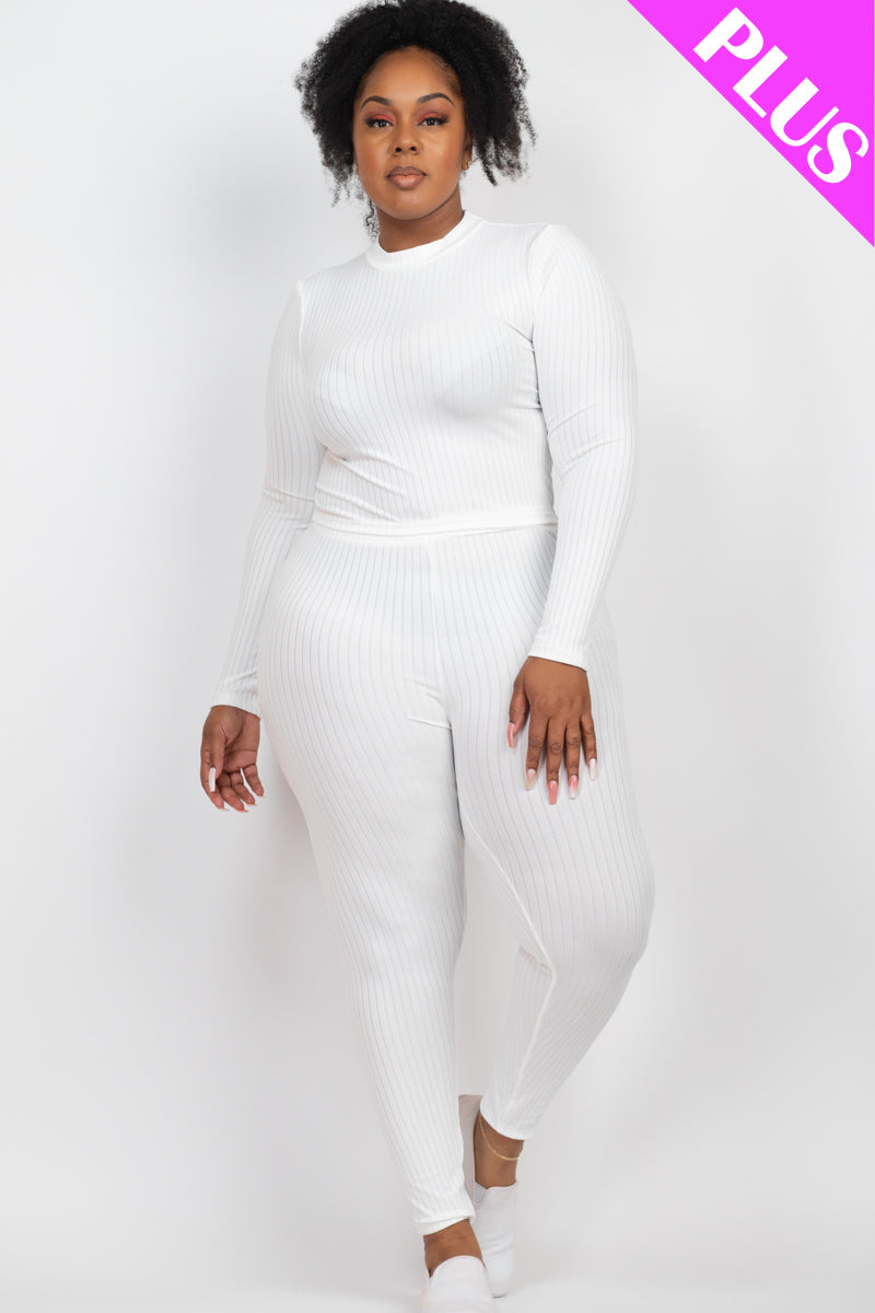 Plus Size Ribbed Mock Neck Long Sleeve Top & Leggings Set (capella)