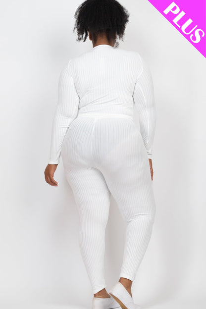 Plus Size Ribbed Mock Neck Long Sleeve Top & Leggings Set (capella)