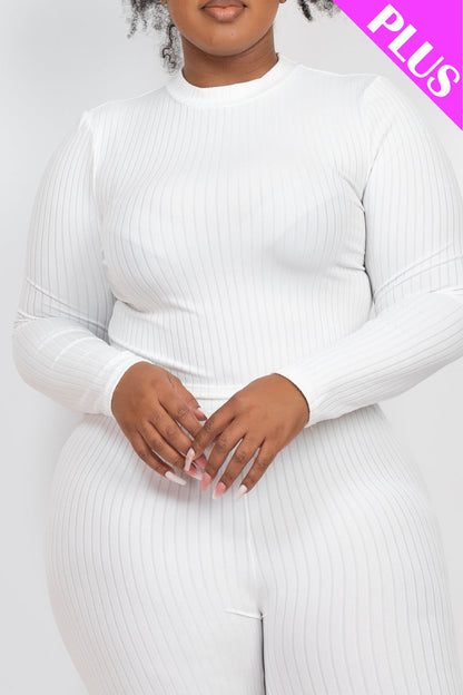 Plus Size Ribbed Mock Neck Long Sleeve Top & Leggings Set (capella)