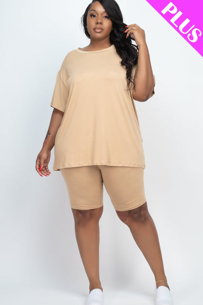 Plus Size Loose Fit Top&Biker Shorts Set (CAPELLA)