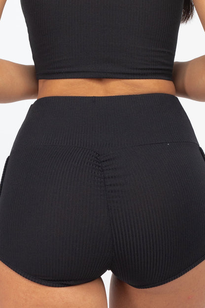 Ribbed Cami Crop Top & Ruched Shorts Set(CAPELLA)
