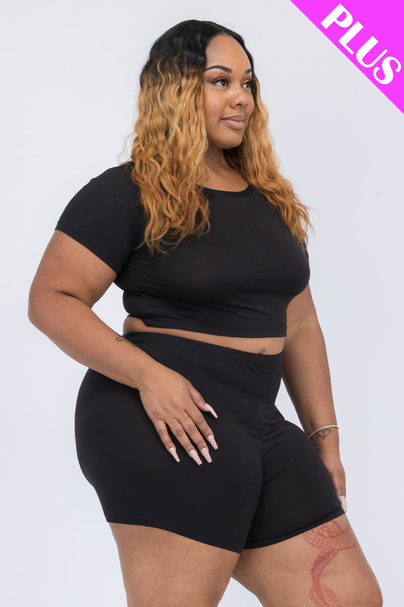Plus Size Short Sleeve Crop Top & Shorts Set (CAPELLA)
