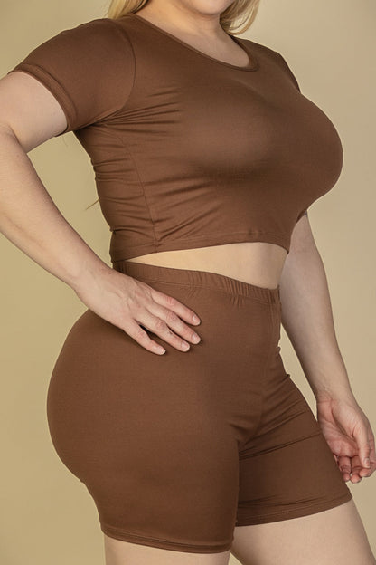 Plus Size Short Sleeve Crop Top & Shorts Set (CAPELLA)