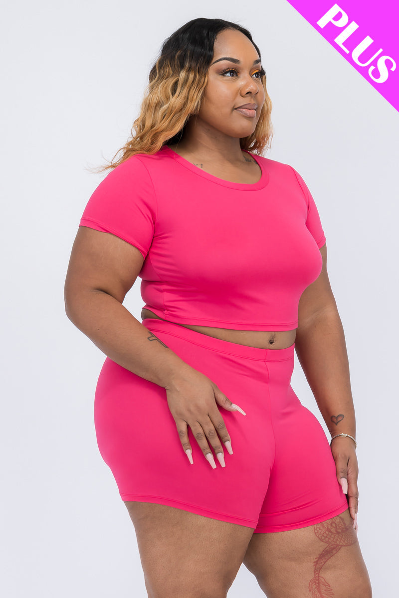 Plus Size Short Sleeve Crop Top & Shorts Set (CAPELLA)