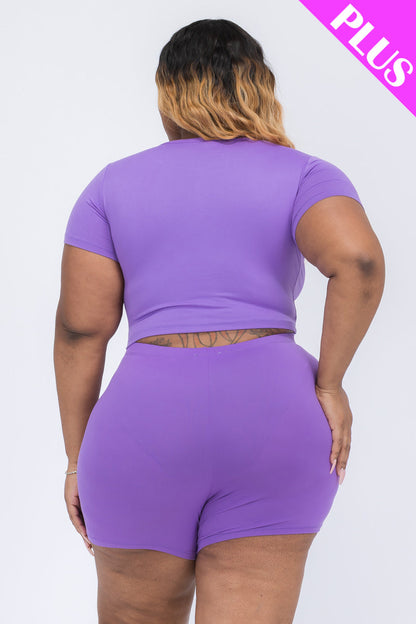Plus Size Short Sleeve Crop Top & Shorts Set (CAPELLA)