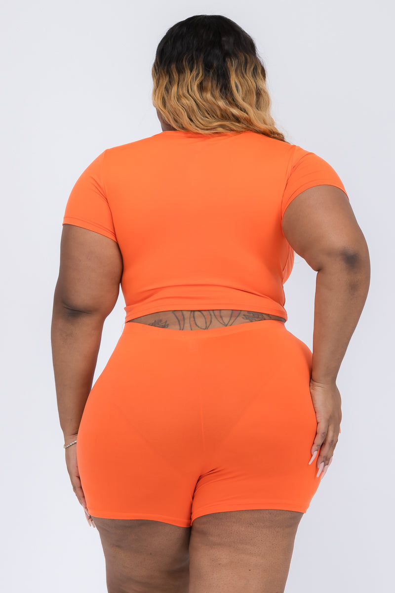 Plus Size Short Sleeve Crop Top & Shorts Set (CAPELLA)