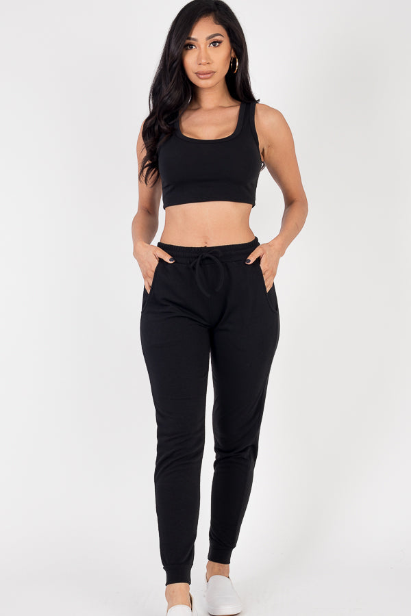French Terry Cropped Tank Top & Joggers Set (CAPELLA)
