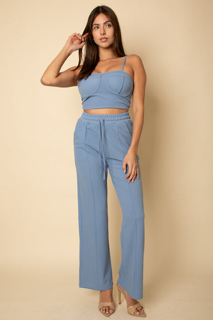 Bustier Crop Cami Top & Slant Pocket Straight Pants (CAPELLA)