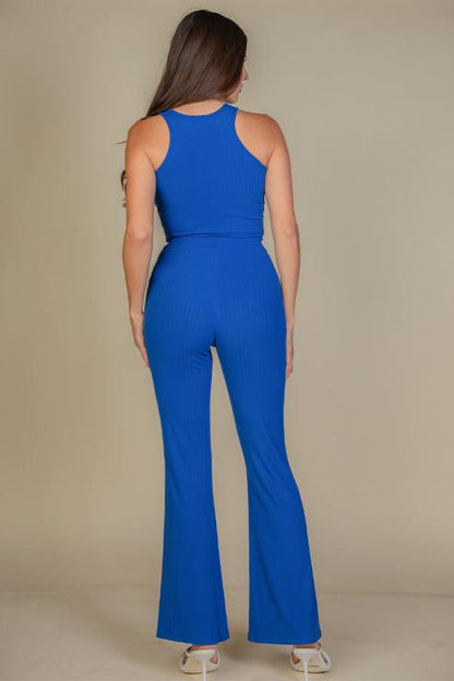 Ribbed Cropped Top and Bootcut Pants Sets (CAPELLA)