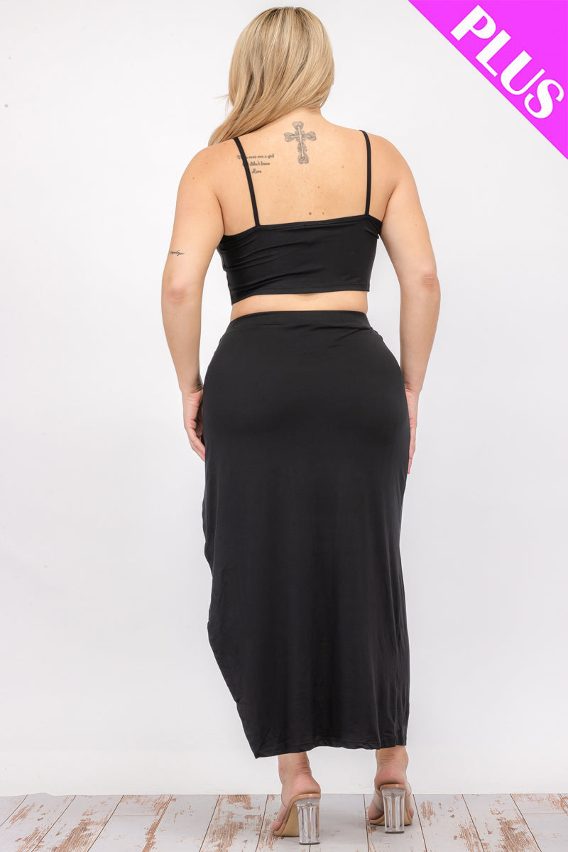 Plus Size Crop Cami & Split Thigh Maxi Skirt Set (CAPELLA)