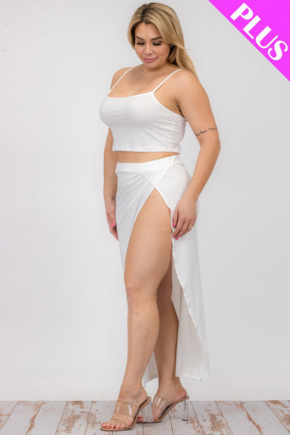 Plus Size Crop Cami & Split Thigh Maxi Skirt Set (CAPELLA)
