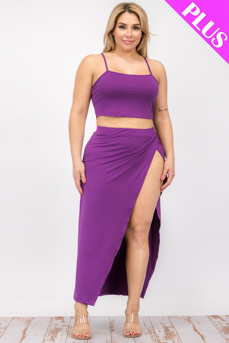 Plus Size Crop Cami & Split Thigh Maxi Skirt Set (CAPELLA)