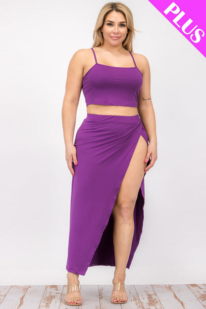 Plus Size Crop Cami & Split Thigh Maxi Skirt Set (CAPELLA)