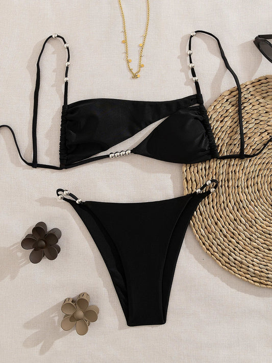 Bead Chain Cut Out two piece swimsuit