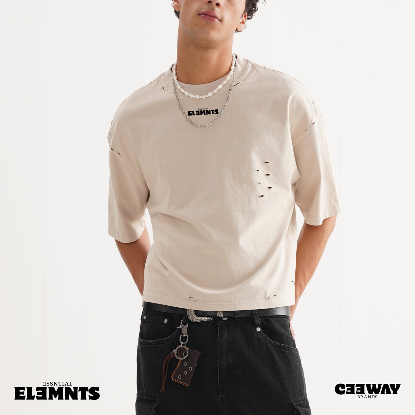 ESSNTIAL ELEMNTS Unisex Oversize DS Frayed Tee