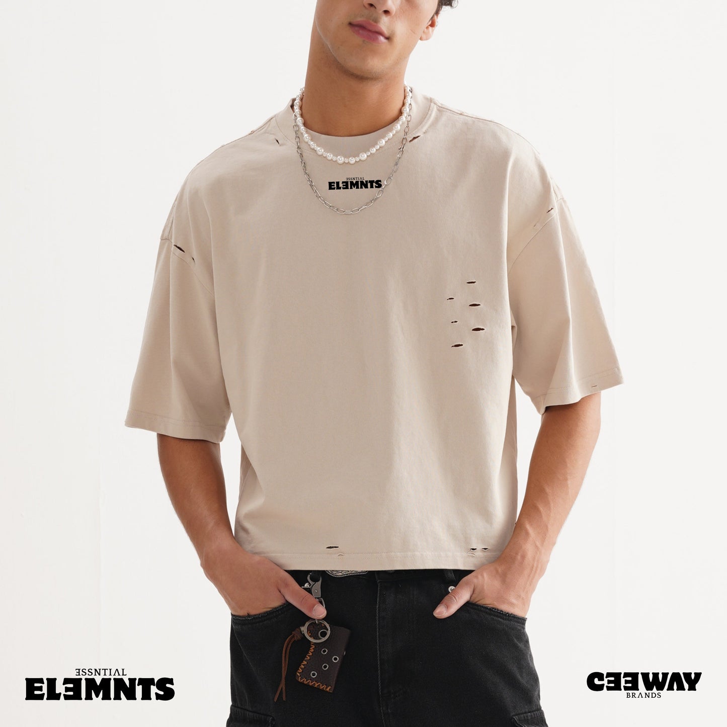 ESSNTIAL ELEMNTS Unisex Oversize DS Frayed Tee