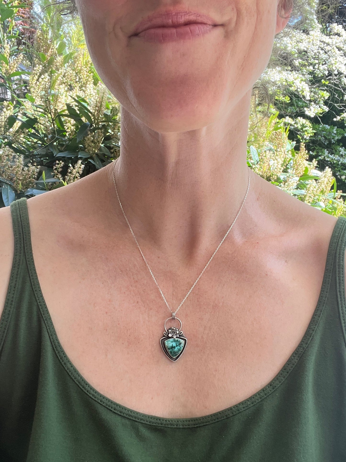 Chrysocolla with Malachite Crystals and Flower Necklace