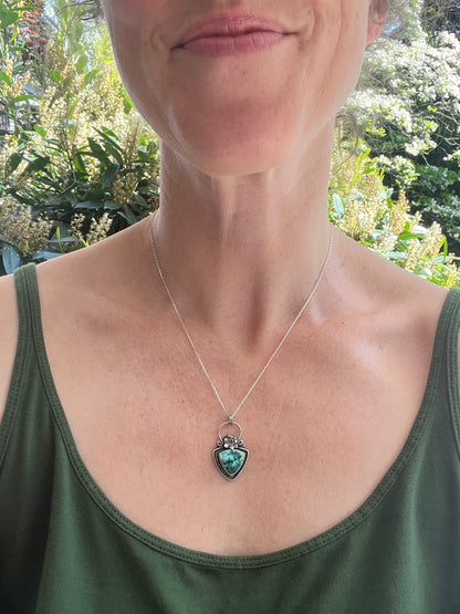 Chrysocolla with Malachite Crystals and Flower Necklace