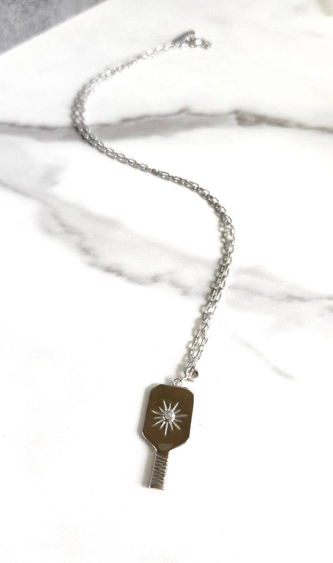 Pickleball Grande Paddle Pendant Charm Silver