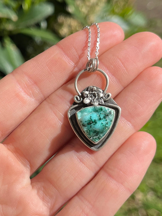 Chrysocolla with Malachite Crystals and Flower Necklace