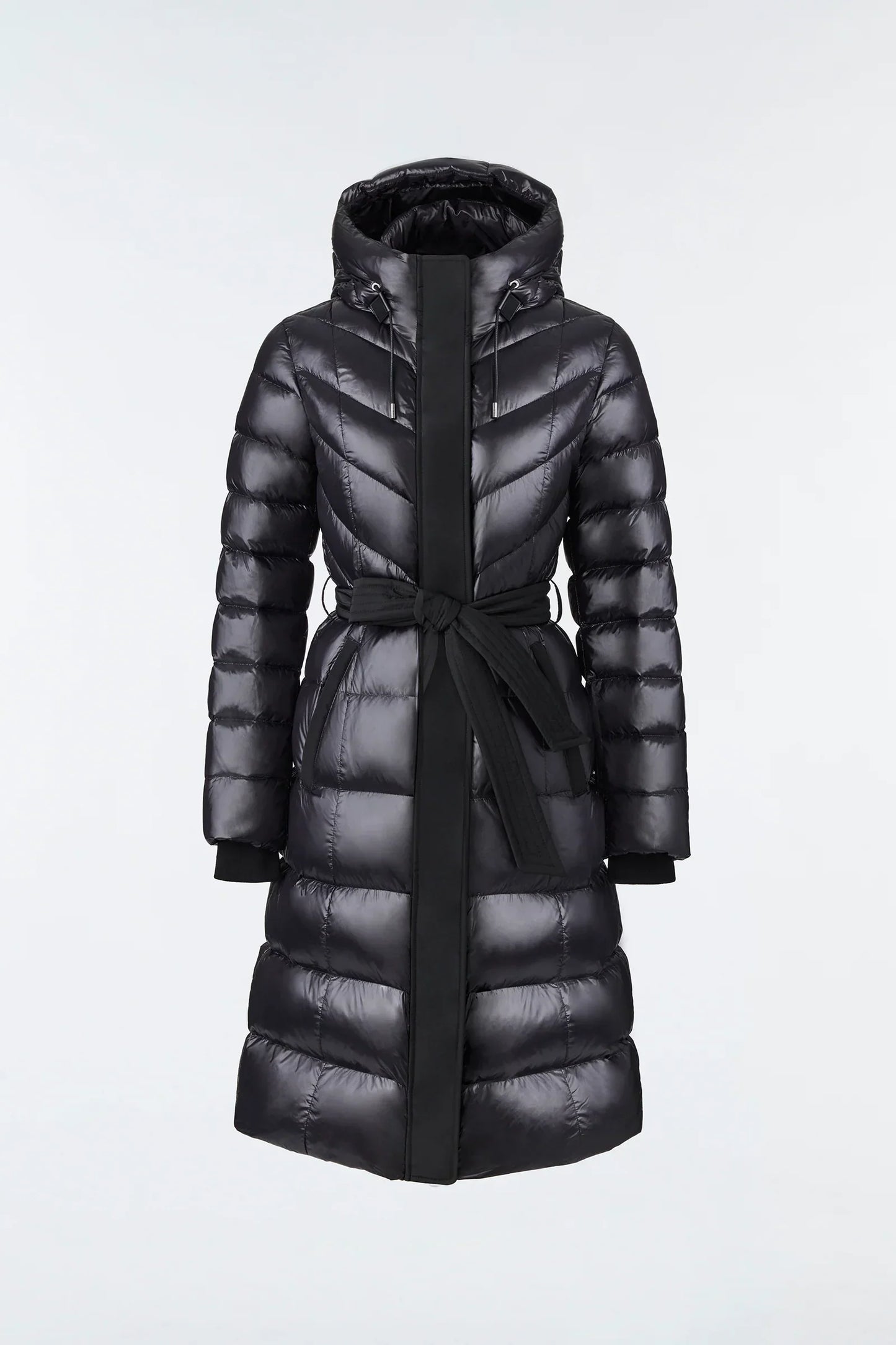Mackage Coralia Black Down Coat with Hood and Sash Belt