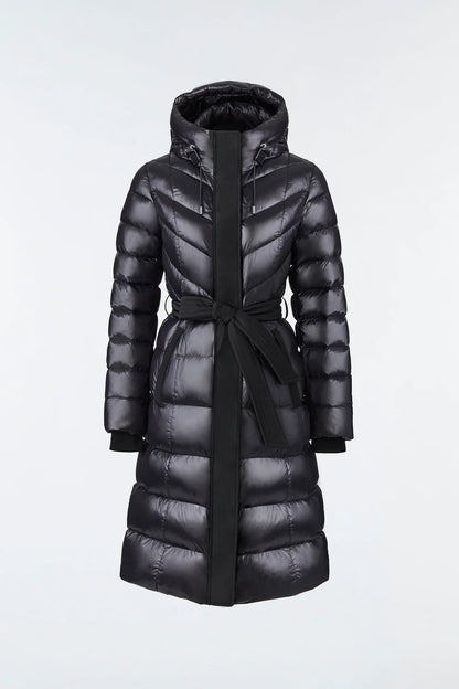 Mackage Coralia Black Down Coat with Hood and Sash Belt