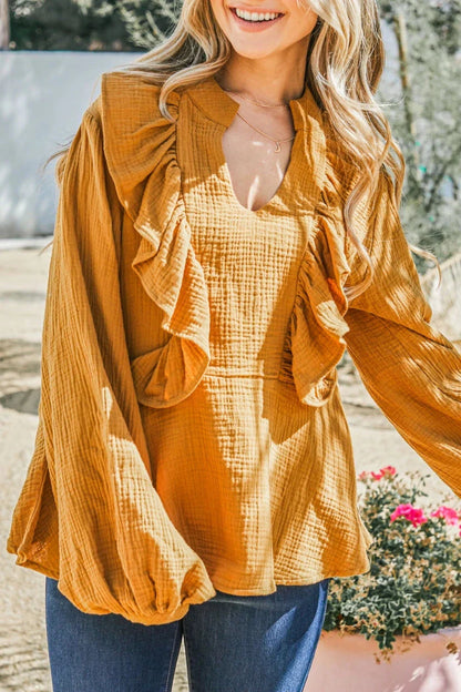 Rust Ruffle Blouse