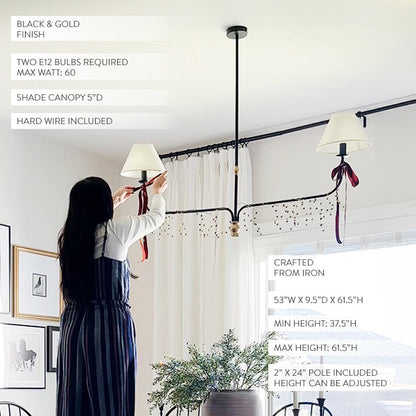 61 Inch Two Shade Linear Iron Pendant