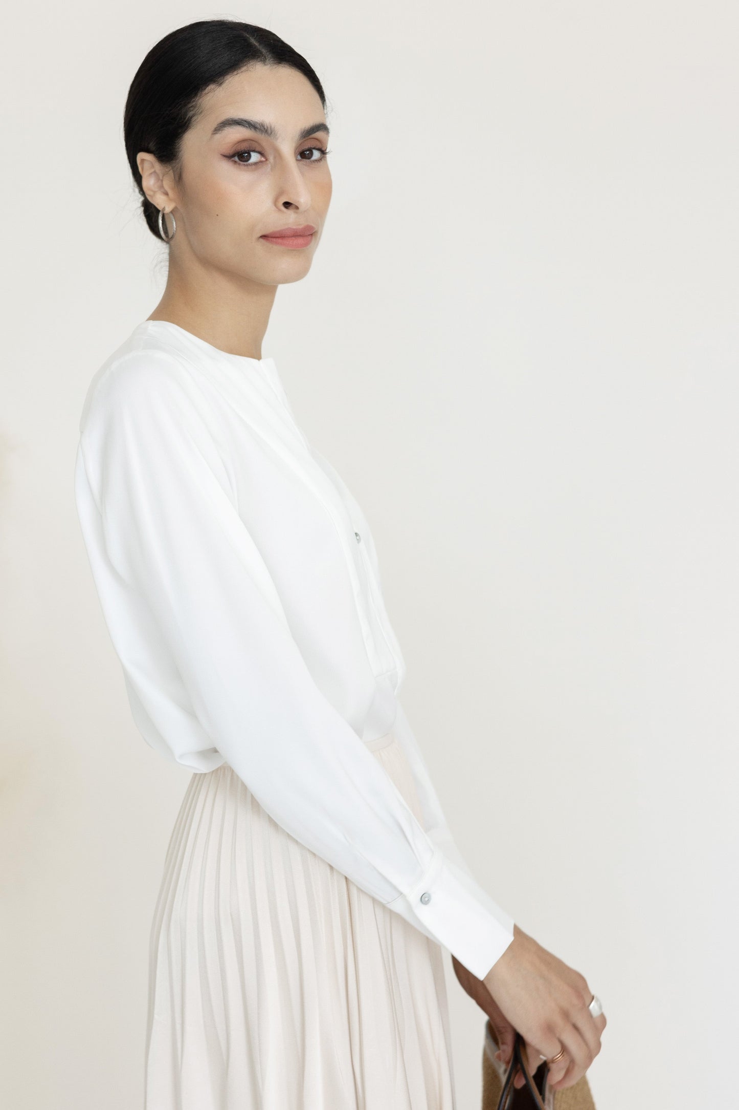 Collarless Front Button Blouse
