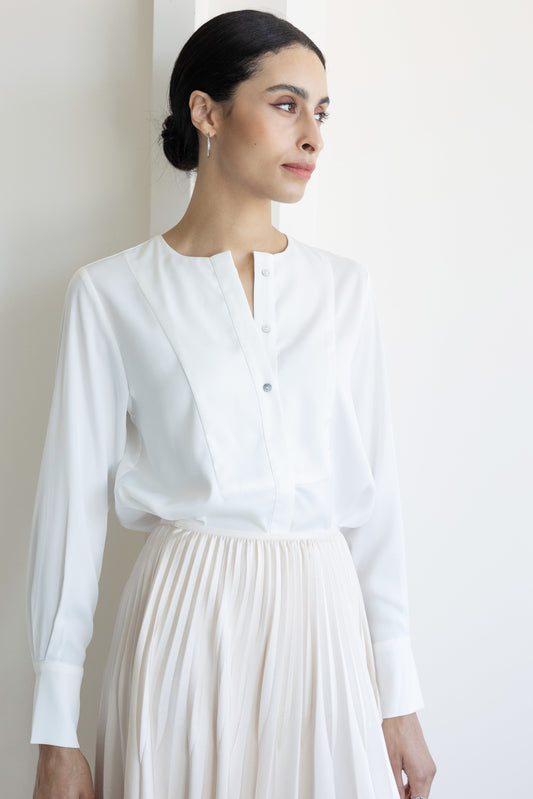 Collarless Front Button Blouse