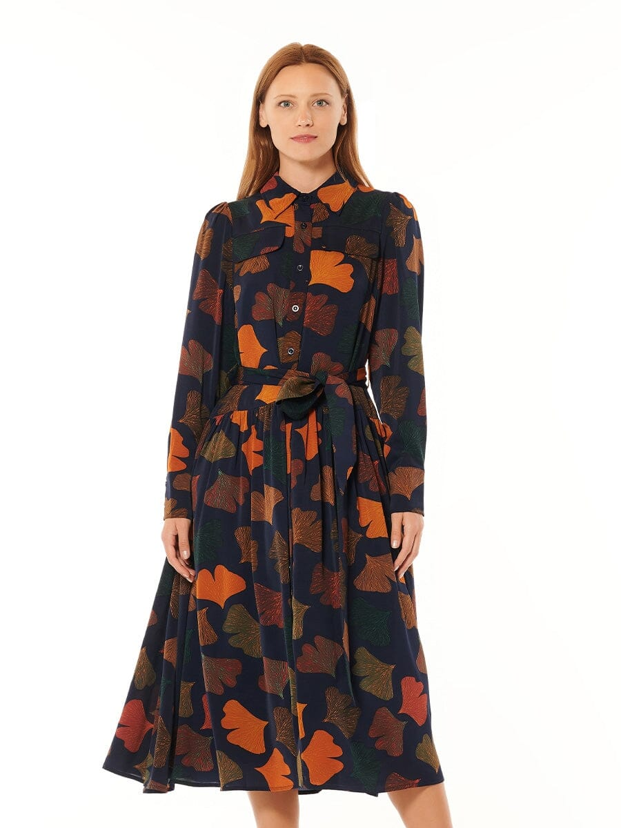 Gracia Front-Flap Button-Down Tie-Waist Shirt Dress D33118