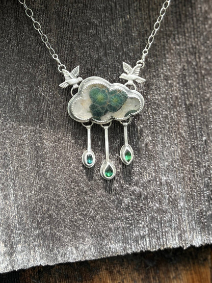 Green Cloud Necklace with Tourmaline Raindrops