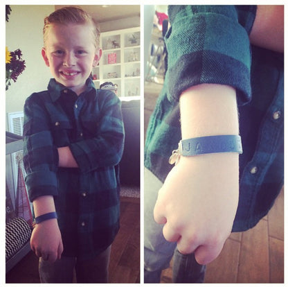 Navy Leather and Chain ID Toggle Bracelet