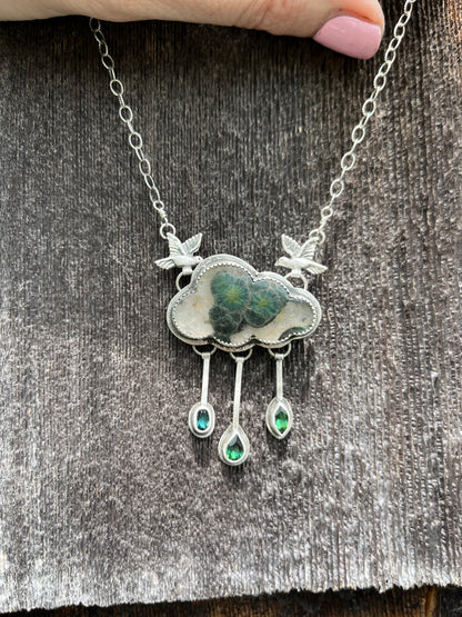Green Cloud Necklace with Tourmaline Raindrops