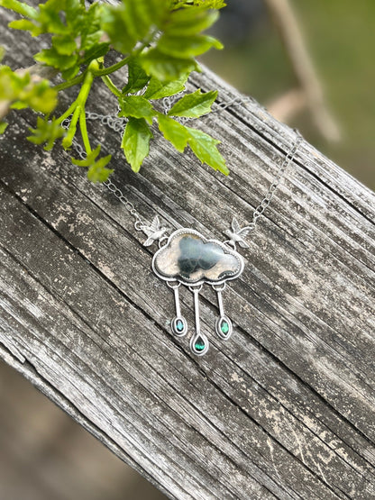 Green Cloud Necklace with Tourmaline Raindrops