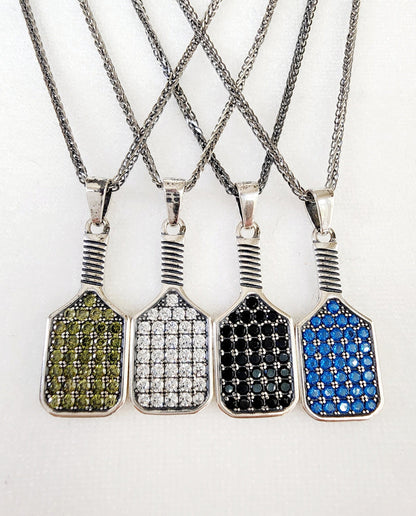 Pickleball Baller Paddle Necklace Silver