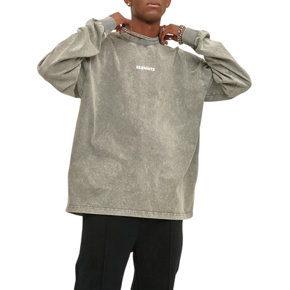 ESSNTIAL ELEMNTS Unisex 250G Acid Wash OS LS Tee