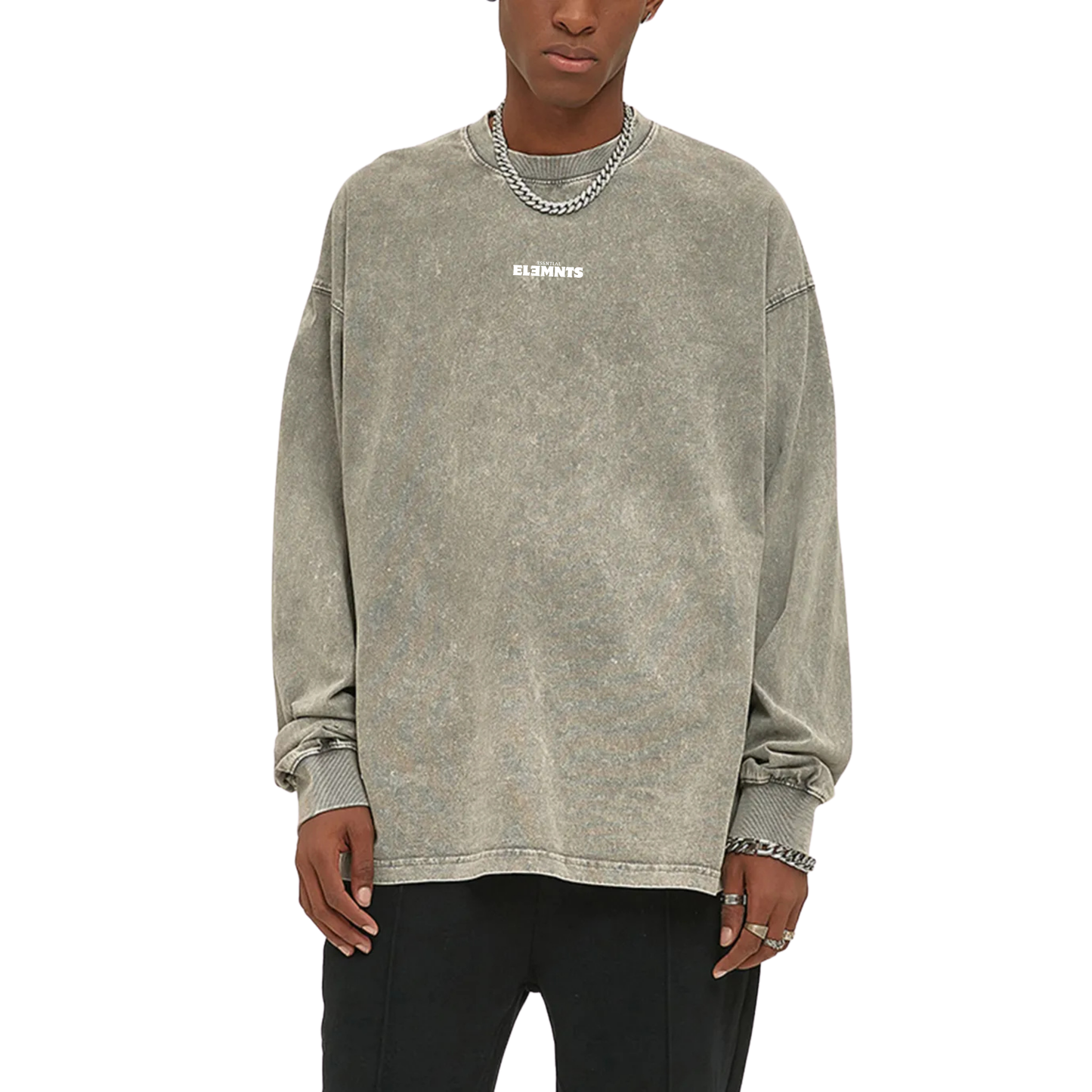 ESSNTIAL ELEMNTS Unisex 250G Acid Wash OS LS Tee