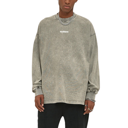 ESSNTIAL ELEMNTS Unisex 250G Acid Wash OS LS Tee