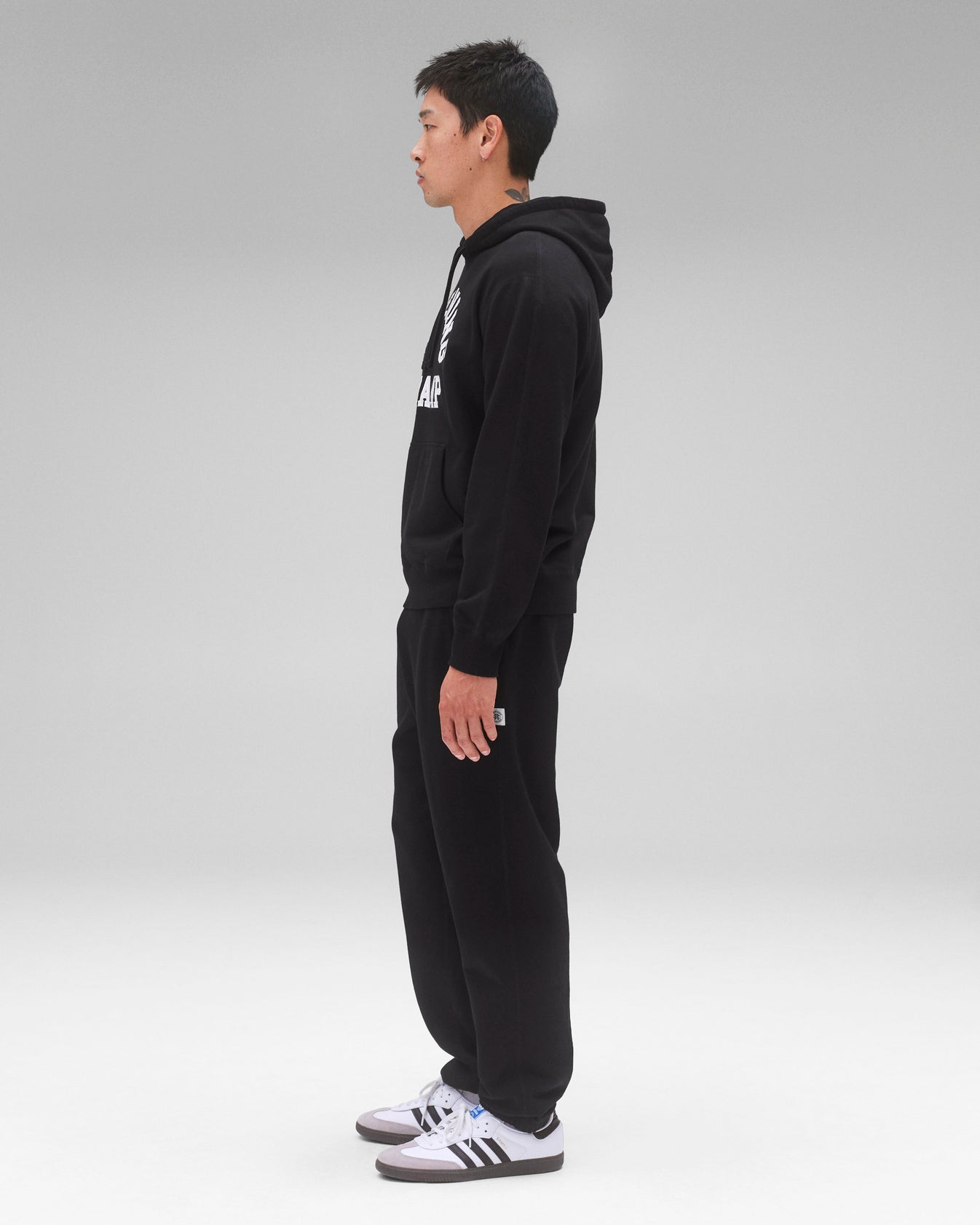 Reigning Champ Midweight Terry Arch Logo Hoodie in Black