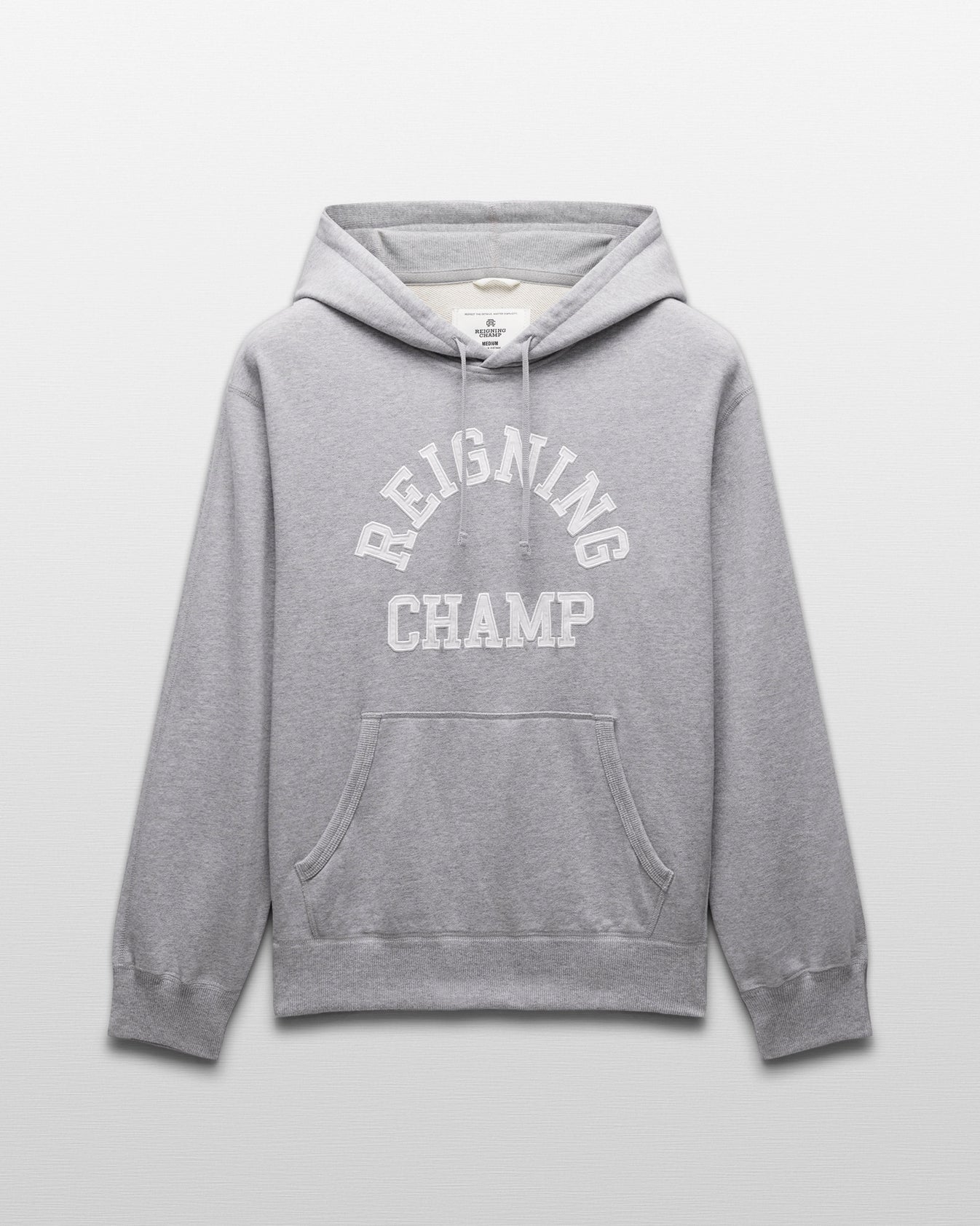 Reigning Champ Migweight Terry Arch Logo Hoodie in Heather Grey