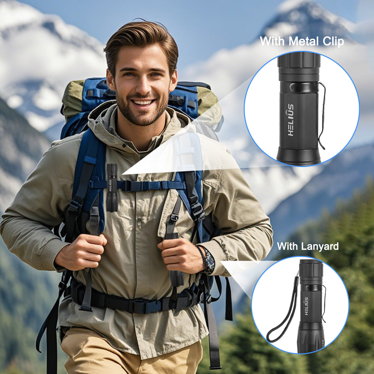 2 Pack Light Bead Telescopic Zoom Strong Adjustable Mode Flashlight