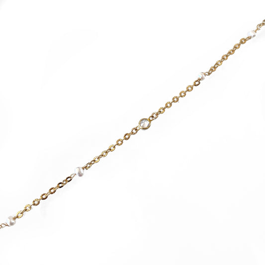 Pearl CZ Gold Chain Anklet