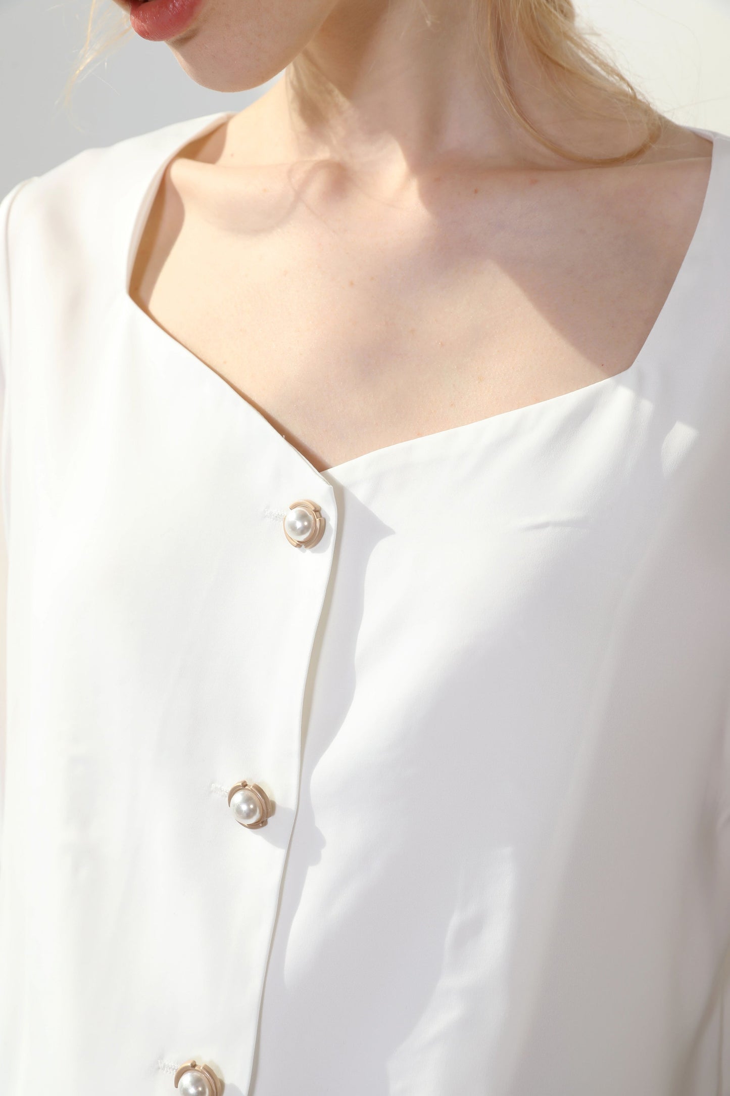 Feminine Blouse White With Pearl Detail