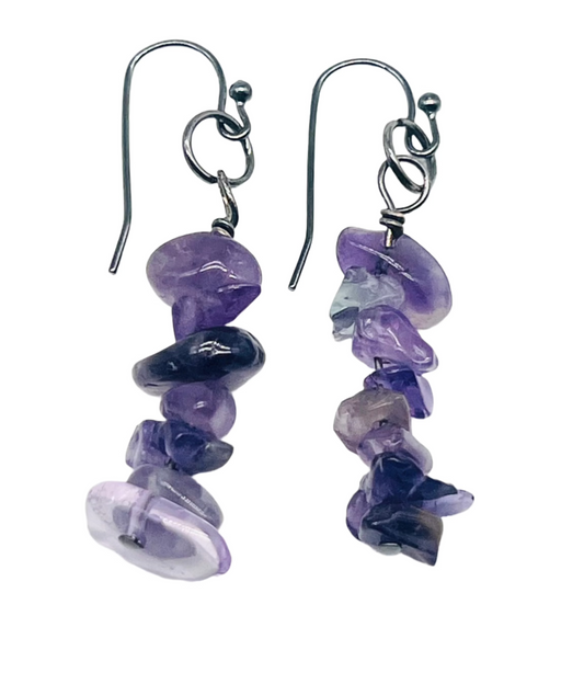 Amethyst Chip Earrings Gunmetal