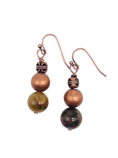 Green Agate and Copper Earrings
