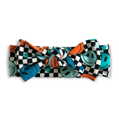 HEADBAND- Blue Check Smile Bamboo Viscose